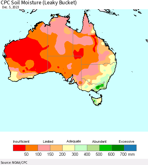 Australia CPC Soil Moisture (Leaky Bucket) Thematic Map For 12/1/2023 - 12/5/2023