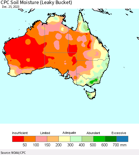 Australia CPC Soil Moisture (Leaky Bucket) Thematic Map For 12/21/2023 - 12/25/2023