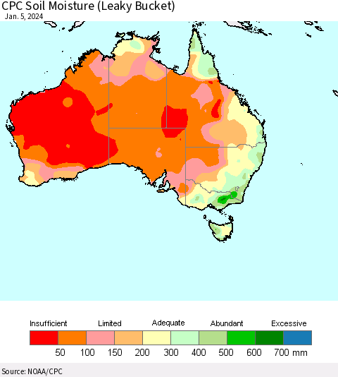 Australia CPC Soil Moisture (Leaky Bucket) Thematic Map For 1/1/2024 - 1/5/2024