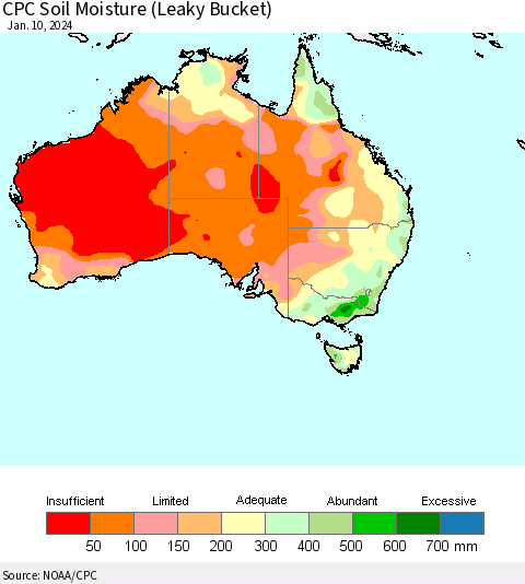 Australia CPC Soil Moisture (Leaky Bucket) Thematic Map For 1/6/2024 - 1/10/2024