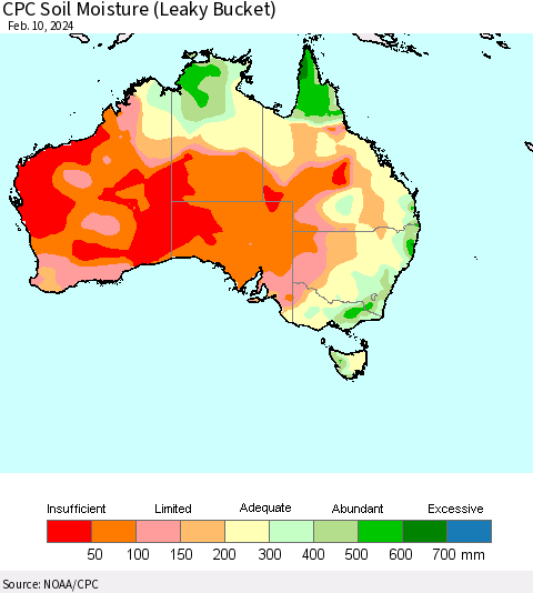 Australia CPC Soil Moisture (Leaky Bucket) Thematic Map For 2/6/2024 - 2/10/2024