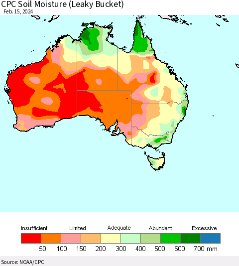 Australia CPC Soil Moisture (Leaky Bucket) Thematic Map For 2/11/2024 - 2/15/2024