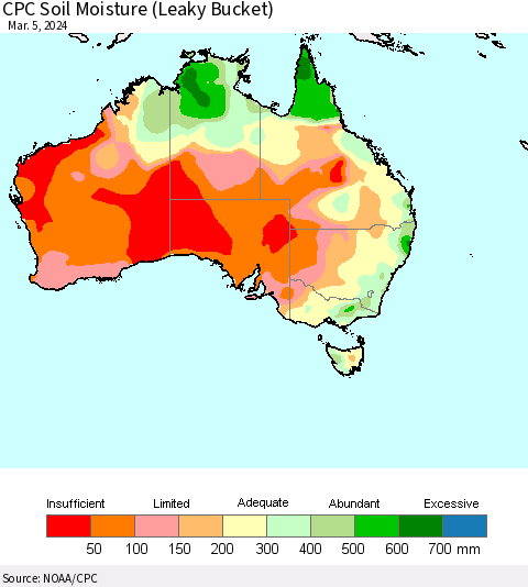 Australia CPC Soil Moisture (Leaky Bucket) Thematic Map For 3/1/2024 - 3/5/2024