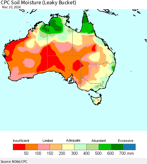 Australia CPC Soil Moisture (Leaky Bucket) Thematic Map For 3/6/2024 - 3/10/2024