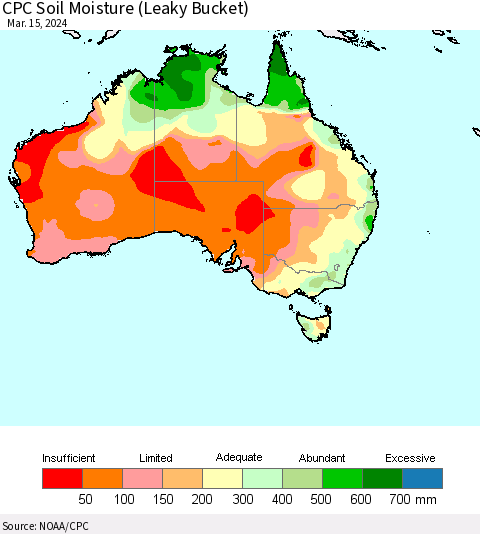 Australia CPC Soil Moisture (Leaky Bucket) Thematic Map For 3/11/2024 - 3/15/2024