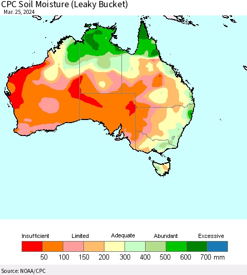 Australia CPC Soil Moisture (Leaky Bucket) Thematic Map For 3/21/2024 - 3/25/2024