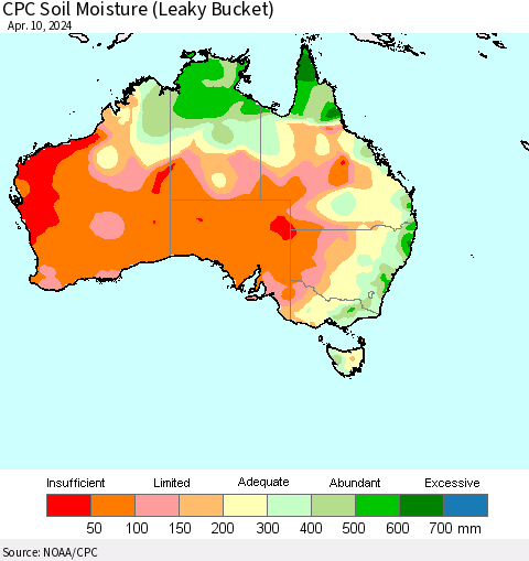 Australia CPC Soil Moisture (Leaky Bucket) Thematic Map For 4/6/2024 - 4/10/2024