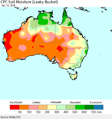 Australia CPC Soil Moisture (Leaky Bucket) Thematic Map For 4/11/2024 - 4/15/2024
