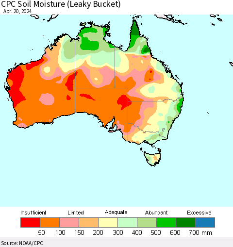 Australia CPC Soil Moisture (Leaky Bucket) Thematic Map For 4/16/2024 - 4/20/2024
