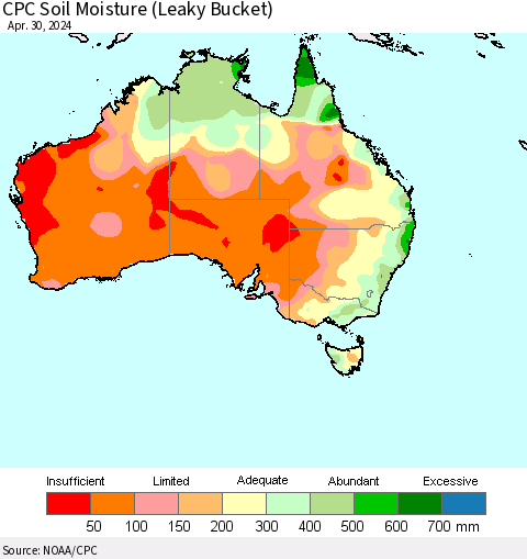 Australia CPC Soil Moisture (Leaky Bucket) Thematic Map For 4/26/2024 - 4/30/2024