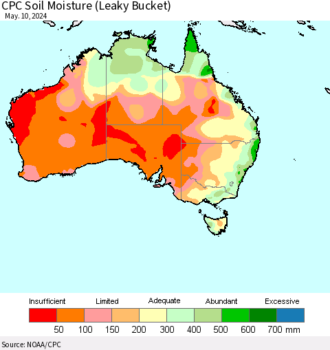 Australia CPC Soil Moisture (Leaky Bucket) Thematic Map For 5/6/2024 - 5/10/2024