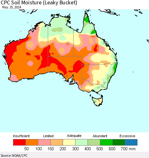 Australia CPC Soil Moisture (Leaky Bucket) Thematic Map For 5/21/2024 - 5/25/2024