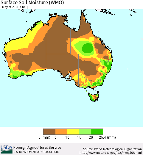 Australia Surface Soil Moisture (WMO) Thematic Map For 5/3/2021 - 5/9/2021