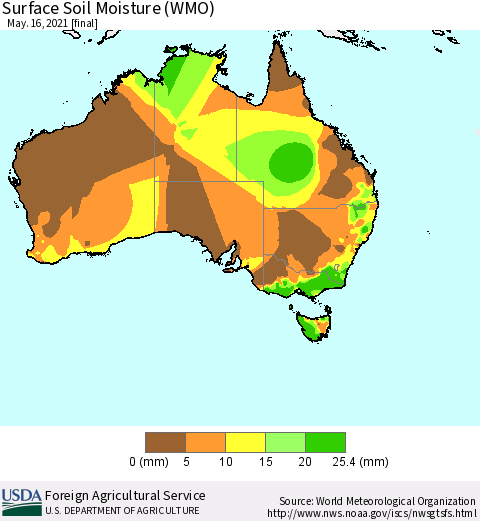 Australia Surface Soil Moisture (WMO) Thematic Map For 5/10/2021 - 5/16/2021