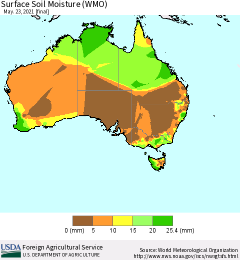 Australia Surface Soil Moisture (WMO) Thematic Map For 5/17/2021 - 5/23/2021