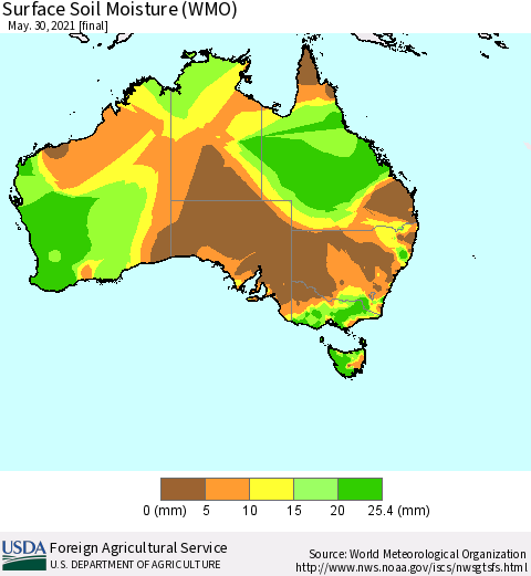 Australia Surface Soil Moisture (WMO) Thematic Map For 5/24/2021 - 5/30/2021