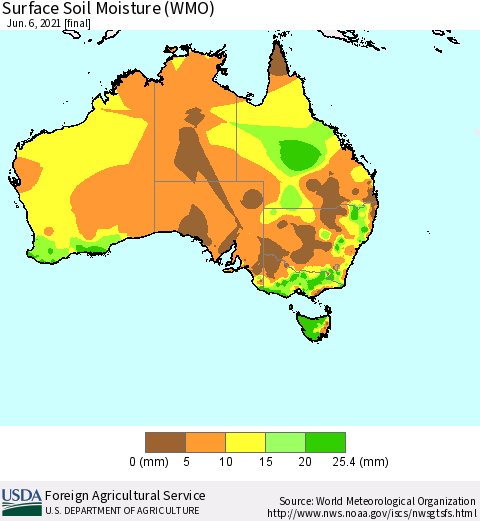 Australia Surface Soil Moisture (WMO) Thematic Map For 5/31/2021 - 6/6/2021