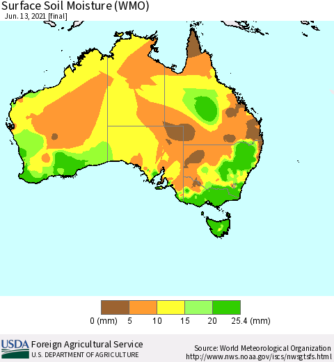 Australia Surface Soil Moisture (WMO) Thematic Map For 6/7/2021 - 6/13/2021