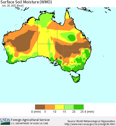 Australia Surface Soil Moisture (WMO) Thematic Map For 6/14/2021 - 6/20/2021