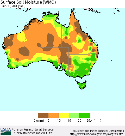 Australia Surface Soil Moisture (WMO) Thematic Map For 6/21/2021 - 6/27/2021