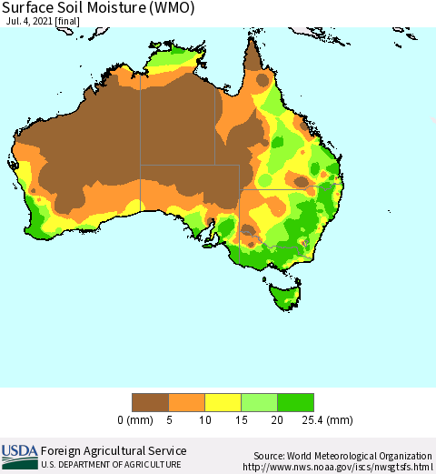 Australia Surface Soil Moisture (WMO) Thematic Map For 6/28/2021 - 7/4/2021