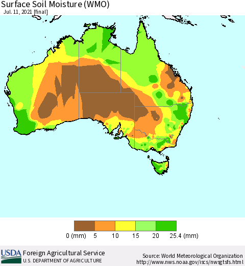 Australia Surface Soil Moisture (WMO) Thematic Map For 7/5/2021 - 7/11/2021