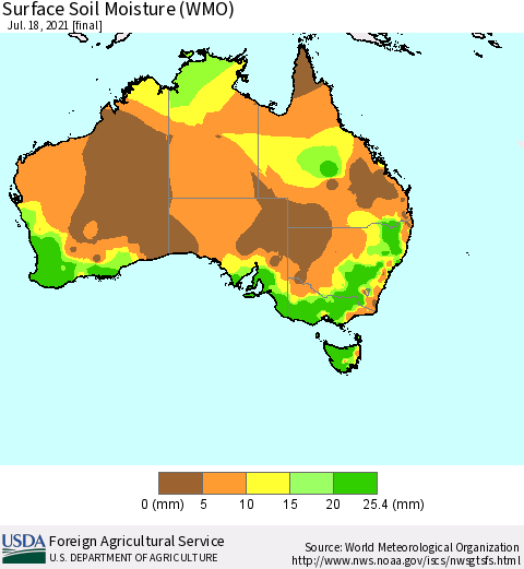 Australia Surface Soil Moisture (WMO) Thematic Map For 7/12/2021 - 7/18/2021