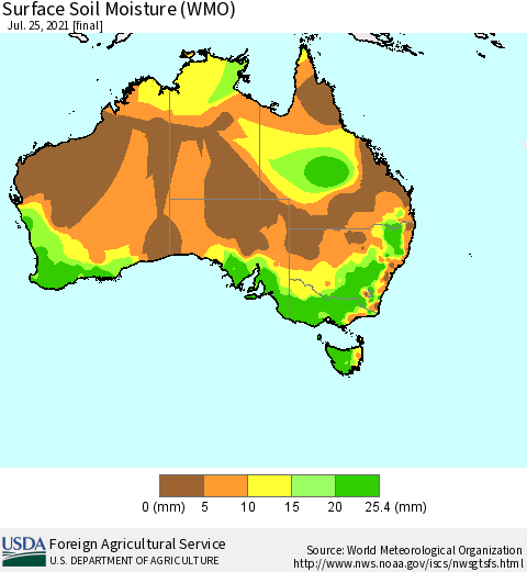 Australia Surface Soil Moisture (WMO) Thematic Map For 7/19/2021 - 7/25/2021