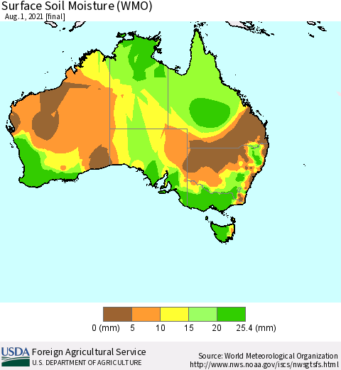 Australia Surface Soil Moisture (WMO) Thematic Map For 7/26/2021 - 8/1/2021
