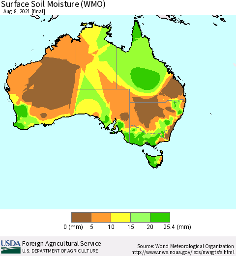 Australia Surface Soil Moisture (WMO) Thematic Map For 8/2/2021 - 8/8/2021