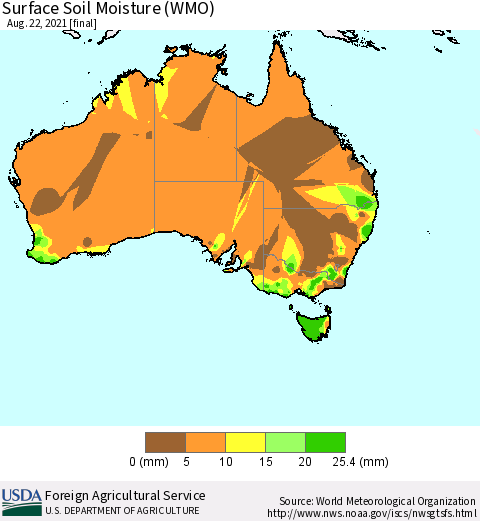 Australia Surface Soil Moisture (WMO) Thematic Map For 8/16/2021 - 8/22/2021