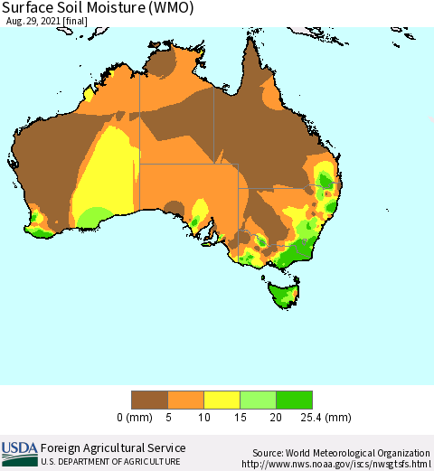 Australia Surface Soil Moisture (WMO) Thematic Map For 8/23/2021 - 8/29/2021