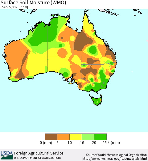 Australia Surface Soil Moisture (WMO) Thematic Map For 8/30/2021 - 9/5/2021