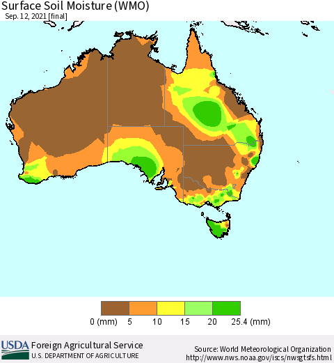 Australia Surface Soil Moisture (WMO) Thematic Map For 9/6/2021 - 9/12/2021