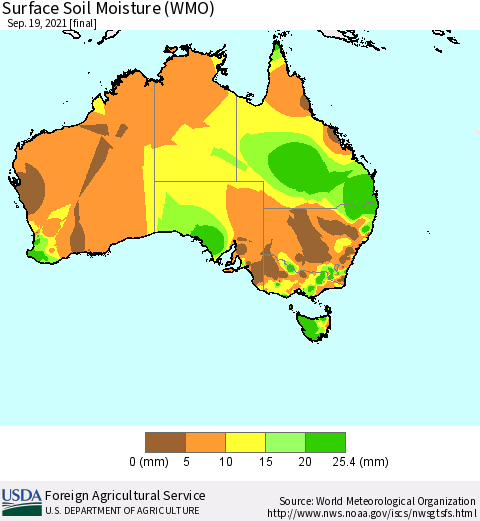 Australia Surface Soil Moisture (WMO) Thematic Map For 9/13/2021 - 9/19/2021