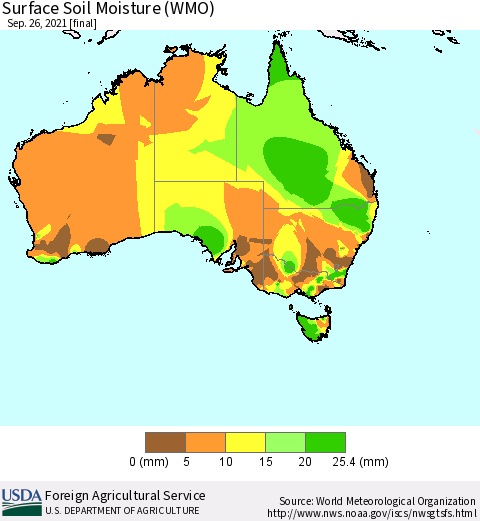 Australia Surface Soil Moisture (WMO) Thematic Map For 9/20/2021 - 9/26/2021