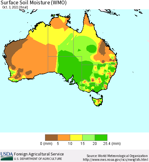 Australia Surface Soil Moisture (WMO) Thematic Map For 9/27/2021 - 10/3/2021