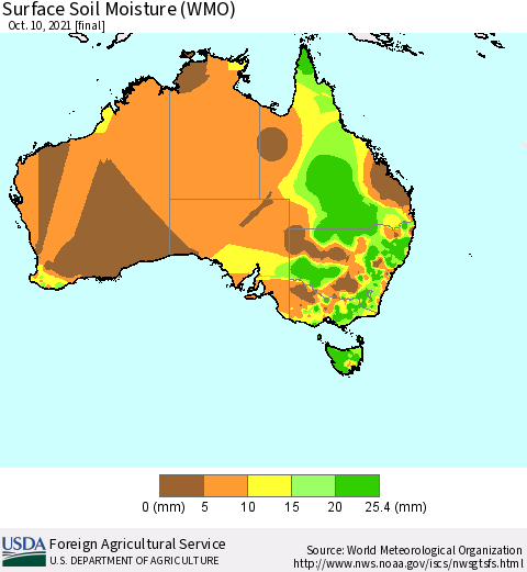Australia Surface Soil Moisture (WMO) Thematic Map For 10/4/2021 - 10/10/2021