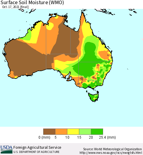 Australia Surface Soil Moisture (WMO) Thematic Map For 10/11/2021 - 10/17/2021