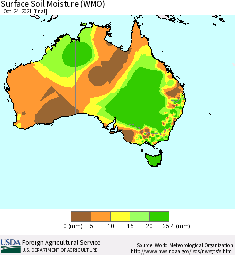 Australia Surface Soil Moisture (WMO) Thematic Map For 10/18/2021 - 10/24/2021