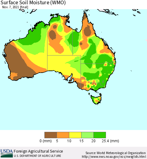 Australia Surface Soil Moisture (WMO) Thematic Map For 11/1/2021 - 11/7/2021