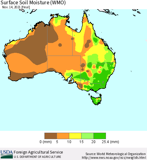 Australia Surface Soil Moisture (WMO) Thematic Map For 11/8/2021 - 11/14/2021