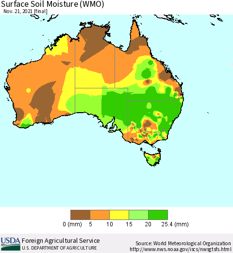Australia Surface Soil Moisture (WMO) Thematic Map For 11/15/2021 - 11/21/2021