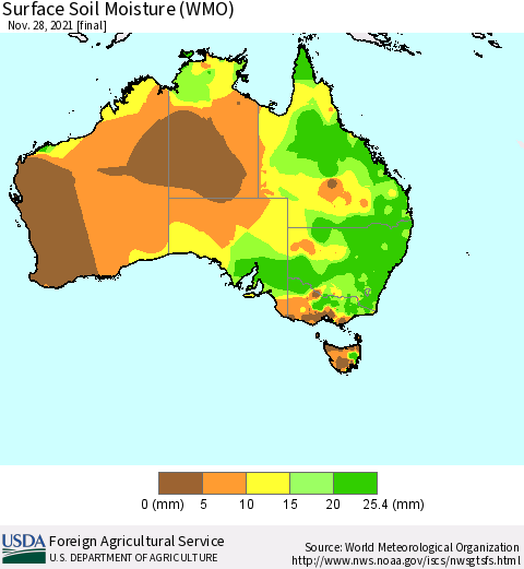 Australia Surface Soil Moisture (WMO) Thematic Map For 11/22/2021 - 11/28/2021