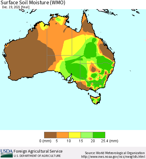 Australia Surface Soil Moisture (WMO) Thematic Map For 12/13/2021 - 12/19/2021