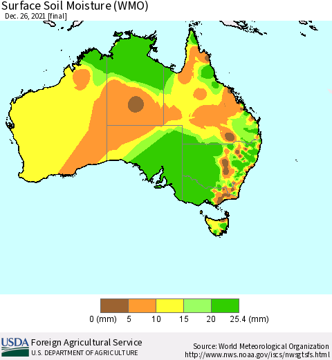 Australia Surface Soil Moisture (WMO) Thematic Map For 12/20/2021 - 12/26/2021