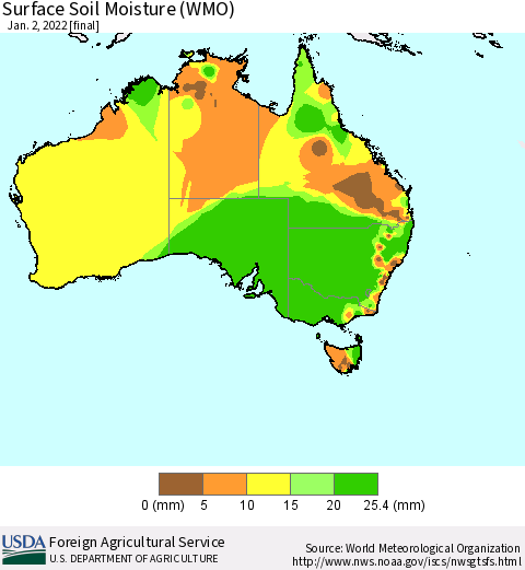 Australia Surface Soil Moisture (WMO) Thematic Map For 12/27/2021 - 1/2/2022