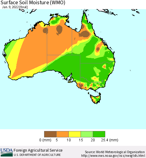 Australia Surface Soil Moisture (WMO) Thematic Map For 1/3/2022 - 1/9/2022