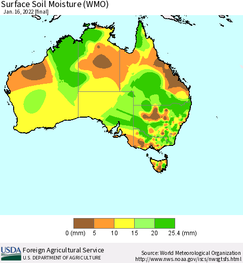 Australia Surface Soil Moisture (WMO) Thematic Map For 1/10/2022 - 1/16/2022