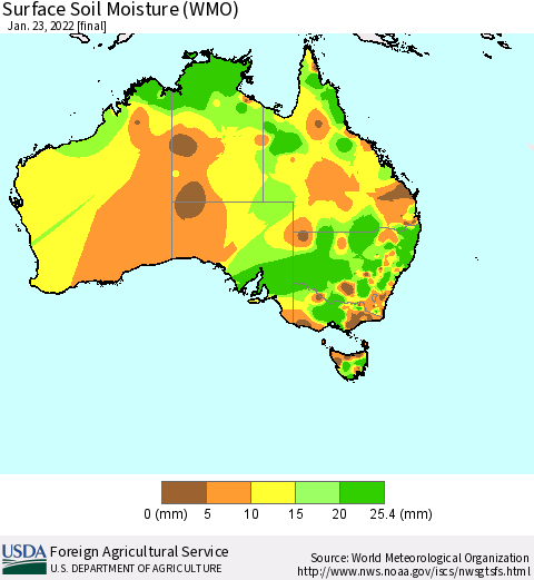 Australia Surface Soil Moisture (WMO) Thematic Map For 1/17/2022 - 1/23/2022